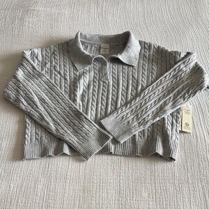 No Boundaries Light Gray Cable-Knit Polo Sweater / M